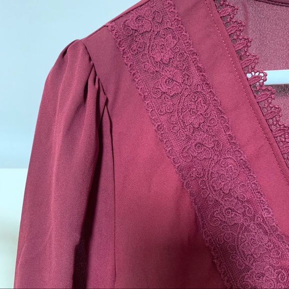 Burgundy Wrap Style Blouse - Picture 4 of 6